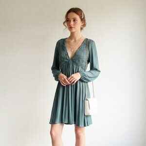 NWT MUSTARD SEED Sage Silky V-Neck Dress Medium